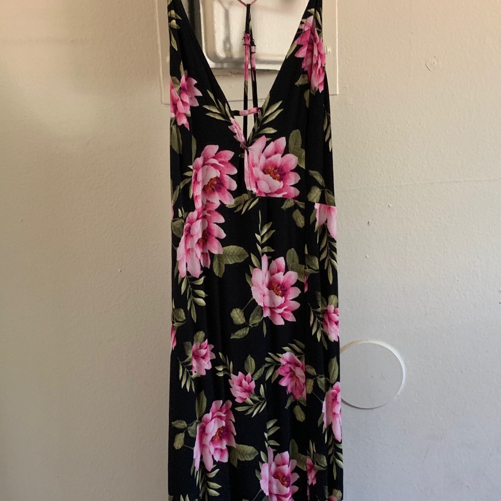 Black slit flowery dress